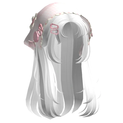 White Wispy Hair W/ Mori Kei Pink Bonnet