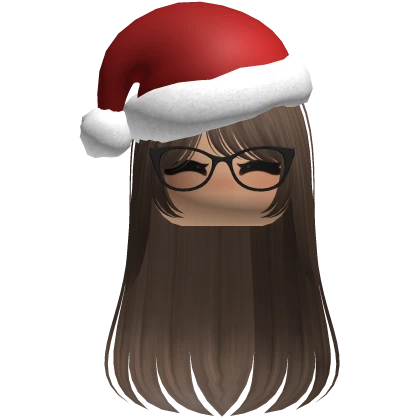 Christmas Nerdy Cute Girl Hair w Santa Hat Brown