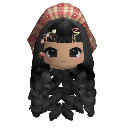 ♡ Long Cutesy Igari Hair w/Chibi Face (Black)
