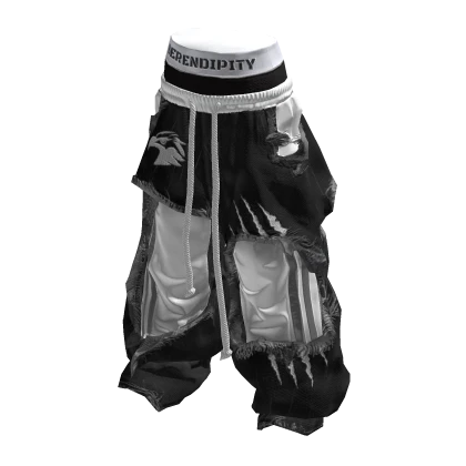 Black White Opium Style Distressed Panel Pants