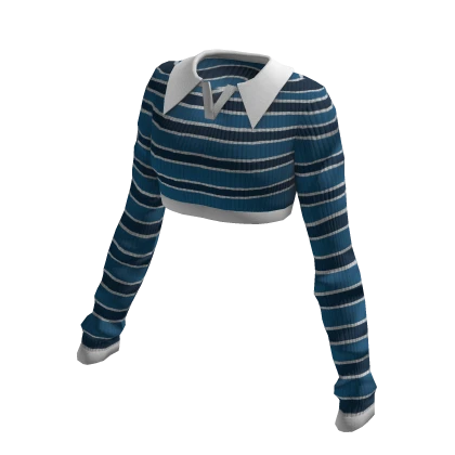 Blue Striped Collar Rib Crop Top