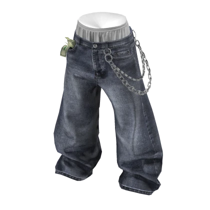 💗MONEY SAGGING JEANS WITH CHAIN_ASH BLUE