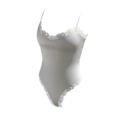 (Transparent) Lace Cami Bodysuit - White