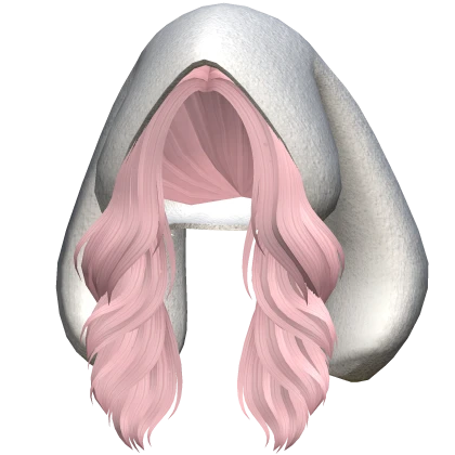 Flowy Soft Wavy Hair w White Bunny Hood in Pink