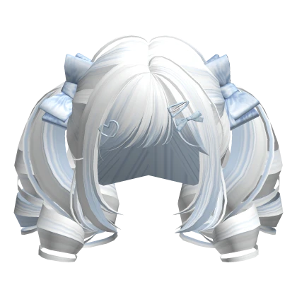 White & Blue Cutesy Curly Pigtails w/ Ribbon Clips