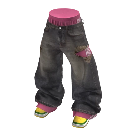 💗Y2K DOUBLE-LAYER RIPPED BAGGY JEANS_A.BROWN/P