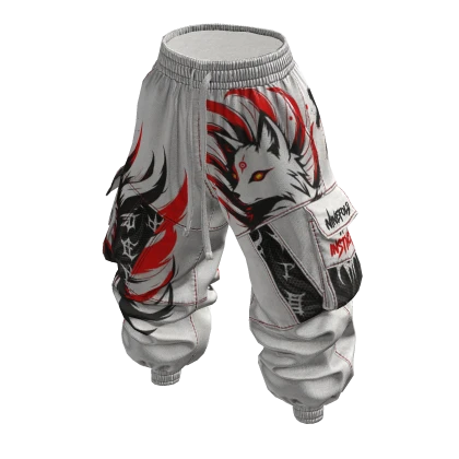 Baggy Cargo Puffy Pants - White Spirit Fox