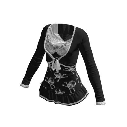 Y2K ruffled lace dress in black w. skulls outfit