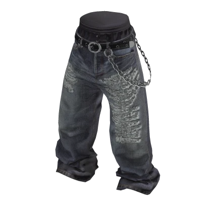 💗Y2K SAGGING RIPPED JEANS WITH BELT_ASH BLUE