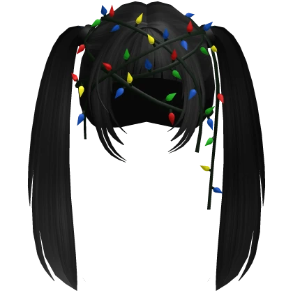 Neat Twin Ponytails w/ Christmas Lights in Black