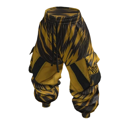 Baggy Cargo Puffy Pants - Yellow Black Thunder