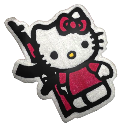 kitty with a gun plush rug