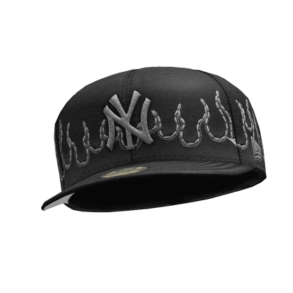 ✤ Black NY Custom Fitted Cap - Tilted