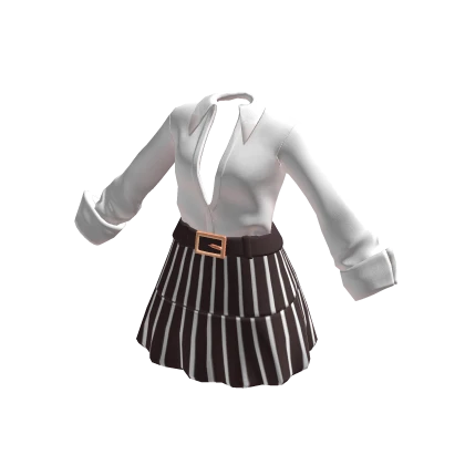 Office Striped Dress White & Brown