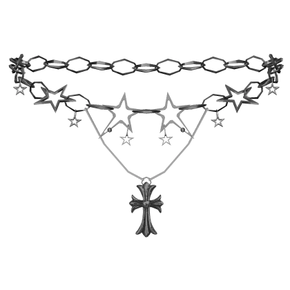 Y2K Stars Necklace + Cross (Silver)