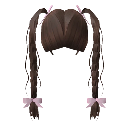 Soft Preppy Kawaii Braids with Pink Bows (Brown)