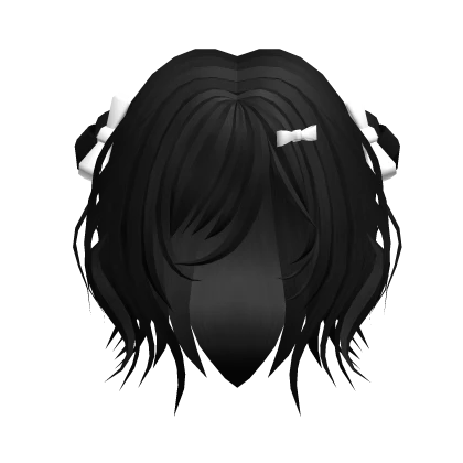 Cute Messy Girl Hair with White Bows (Black)