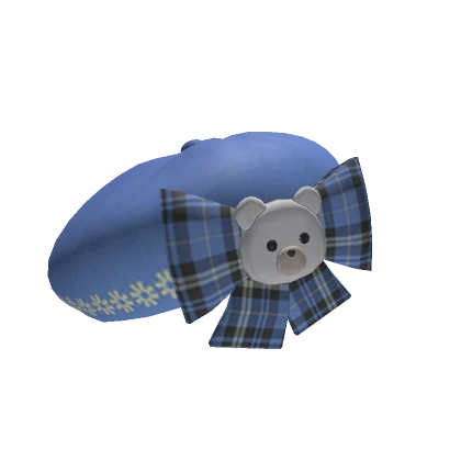 Blue Plaid Bear Beret