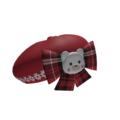 Red Plaid Bear Beret