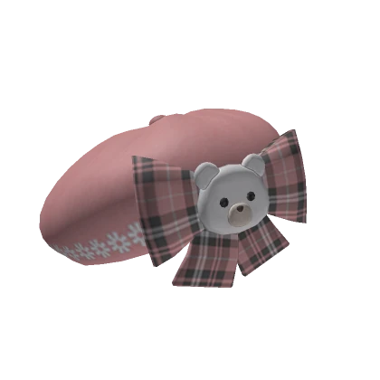 Pink Plaid Bear Beret