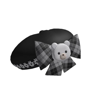 Black Plaid Bear Beret