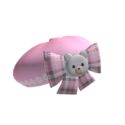 Pink Plaid Bear Beret