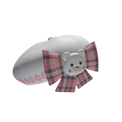 White Plaid Bear Beret