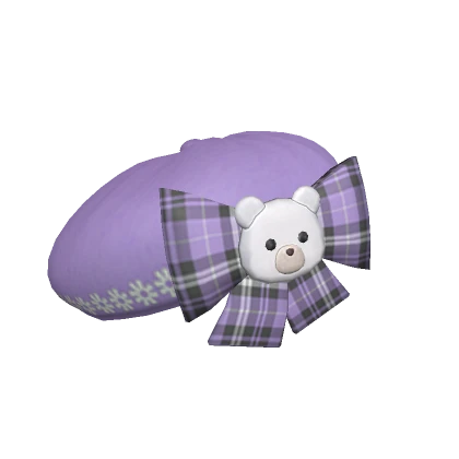 Purple Plaid Bear Beret