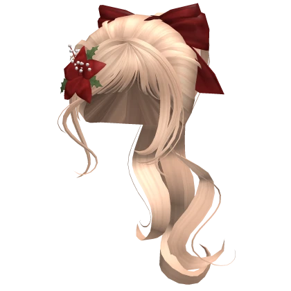 ♡ blonde christmas ponytail red flower and bow