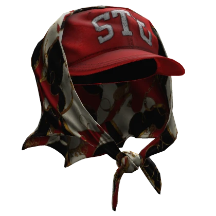Vintage Red Cap w/ Silk Bandana Headwrap
