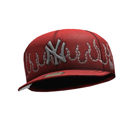 ✤ Red NY Custom Fitted Cap - Tilted