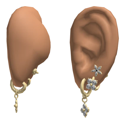 Gold Clover Earings Set w Ears