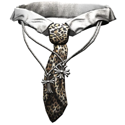 Leopard Print Tie w/ Layered Chrome Chains