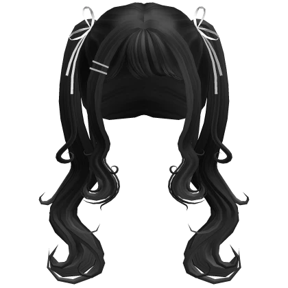 Long Swirly Pigtails w/ Ribbons (Black)