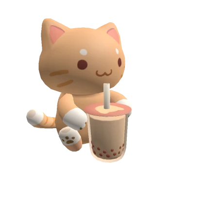 Kawaii Boba Cat - Orange Drink Thai Tea Pet Kitten