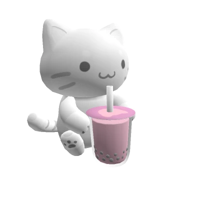 Kawaii Boba Cat -  White Pink Drink Tea Pet Kitten