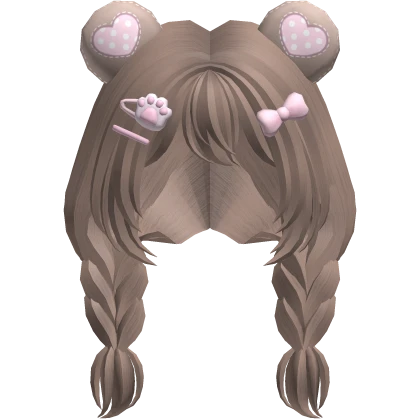 Brown Heart Patch Bear Ears Pigtails 🐻