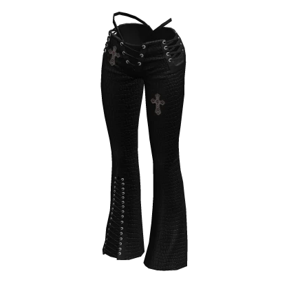 Black Leather Pants Flared Emo Goth Chic Crosses