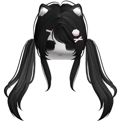 Black Cute Cat Ear Pigtail Hair w/ Cute Face