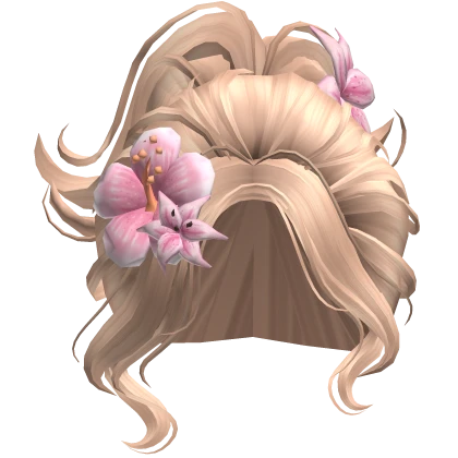 ♡ Preppy Summer Swirl Updo w/ Pink Flower (Blonde)