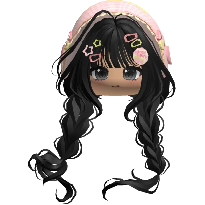 Black Igari Braids w/ Cute Face & Pink Bonnet