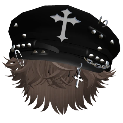 Wavy Messy Hair w Y2K Cap (Brown)