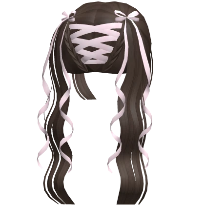 ♡ Brown Long Pigtails W Ribbions & Bows