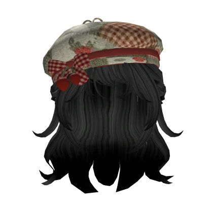 igari mori kei black hair with red cherry beret