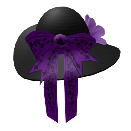 Black Wide Brim Elegant Lady Hat + Purple Flower