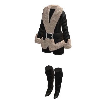 Black Winter Belted Jacket and Boots