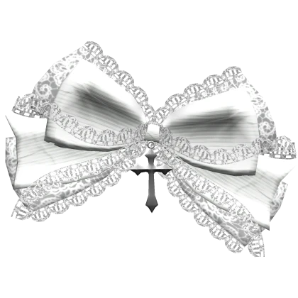 White Silk Hair Bow w Lace & Cross