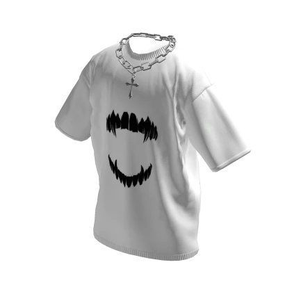 White T-Shirt w/ Silver Cross Chain