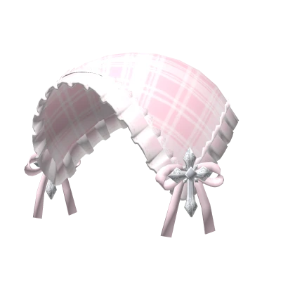 Cutesy Pink Plaid Head Scarf w/ Crosses