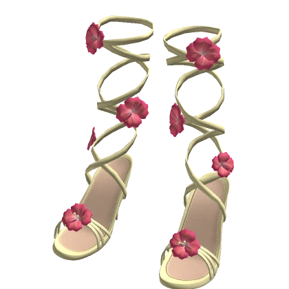 Summery Yellow Lace Up Flower High Heels